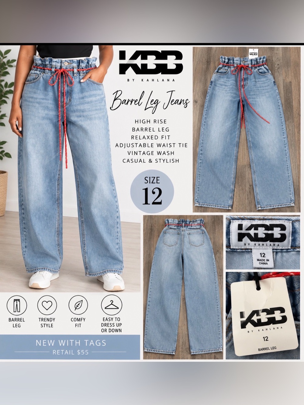KBB by Kahlana Barrel Leg Jeans Size 12 NWT